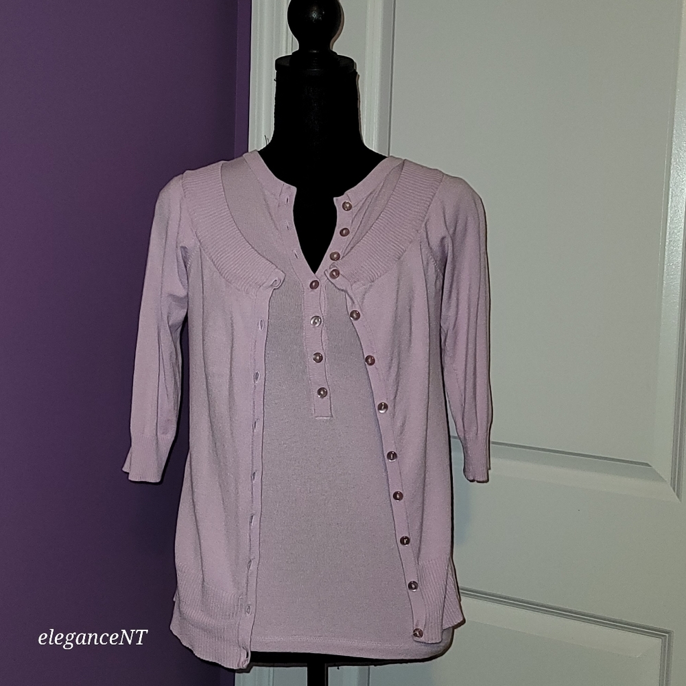 Bershka Liliac Two Piece Cardigan + Cap Sleeve Set Sz: M (Juniors) - Picture 5 of 14